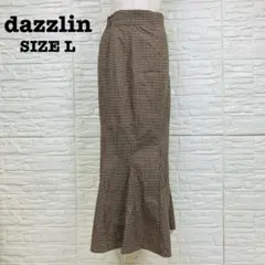 美品 ダズリン L マーメイドスカート ロング チェック ブラウン [6355]
