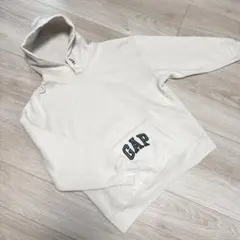 GAP パーカー 裏起毛 刺繍ロゴ ベージュ×グリーン