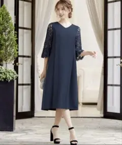 フロリア 産前 産後 授乳口付き ドレス ネイビー M