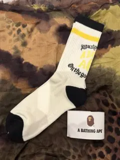 A BATHING APE ソックス ホワイトxブラック×イエロー