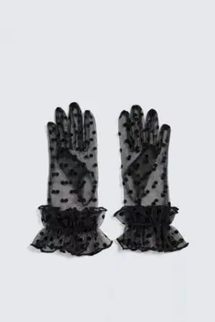 ブラック ドット柄 フリル手袋