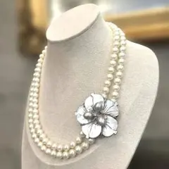 貝パール 黒蝶貝フラワーモチーフ 2連ネックレス