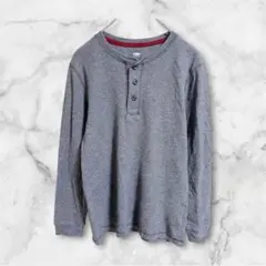 オールドネイビー ワッフル ヘンリーネック 長袖 Tシャツ L 杢グレー 綿のサムネイル