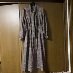 マジェスティックレゴン　チェック柄長袖シャツワンピース