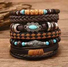 【新品】6連 ブレスレット ナバホ風 アメカジ 古着 グランジ 男女兼用 C