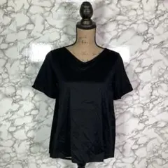 PLST　プラステ　（M）　ＶネックバックプリーツTシャツ　ブラックのサムネイル