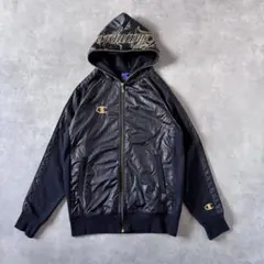 【人気】チャンピオン パーカー 金 黒 刺繍 Y2K Lサイズ