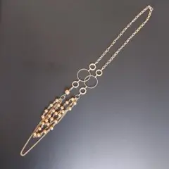 【未使用】ゴールドパール調ビーズと3種のチェーンのファッションネックレス