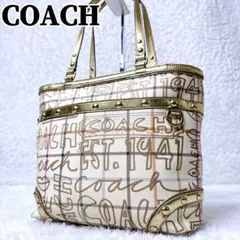 COACH Poppy Check Tote Gold Multi Bag
