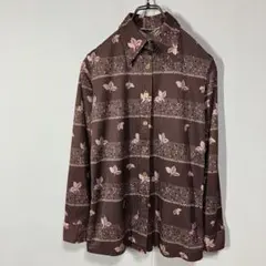 ヴィンテージ　ボタニカル　ドット　ストライプ　レトロボタン　長袖シャツ　古着