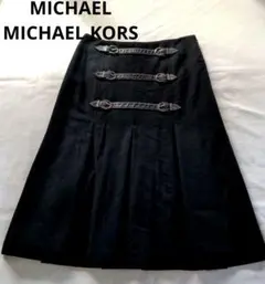 MICHAEL KORS マイケルコース　革飾りベルトプリーツスカート　黒　Mのサムネイル