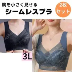 胸を小さく見せるブラ　2枚　シームレス ナイトブラ 3L ブルー ブラック