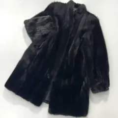 銀サガ ミンク ファーコート 黒 艶良好 上質 毛並み◎ ミドル丈 高級 毛皮