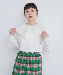 Dot&Stripes 80ボイルレースピンタック ケープカラーブラウスのサムネイル