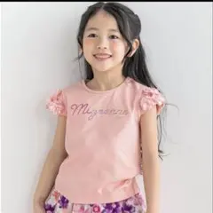 BeBeシフォンフラワー袖ラインストーンTシャツ　110サイズ