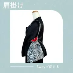 3WAY巾着バッグ　レオパード×レッド ショルダーバッグ ハンドメイド