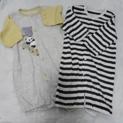 ストライプ柄とパンダのドレスオール 50-60cm 長袖2枚セット 西松屋