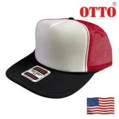オットーメッシュキャップ　ブラックxレッドxホワイト　トラッカーキャップ　無地