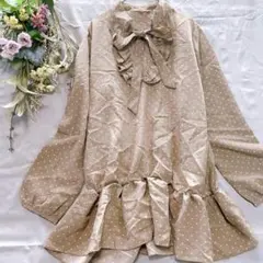 【セレゴシップ】ブラウン ドット柄シャツブラウス チュニック M