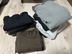 ブラッシュドモックネックTシャツ Lサイズ ネイビー　ブラウン