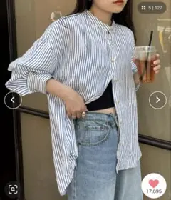 CIAOPANIC TYPY リネンレーヨンバンドカラーシャツ　ネイビー