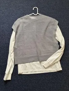 シルバーメッシュ編み ニットベストとTシャツセット