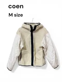 【訳あり】coenコーエンボア×キルティングフードジャケットMアイボリー