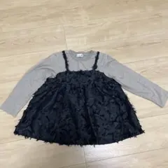 レイヤードデザイン 長袖カットソー 130cm グレー/黒