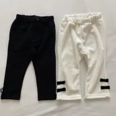 リブ素材 ブラック ホワイト パンツ 2点セット