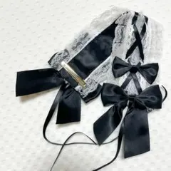 黒白レース リボン付き ヘッドドレス ロリータ ゴスロリ 甘ロリ