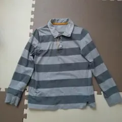 GapKidsグレー ストライプ 長袖ポロシャツ130cm