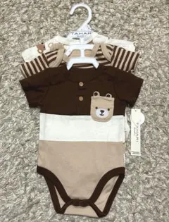 【新品未着用】クマ柄ロンパース 3枚セット　ブラウン