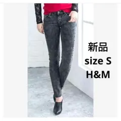新品H＆M レディースS 黒ケミカルウォッシュ ストレッチスキニーパンツ 薄手のサムネイル