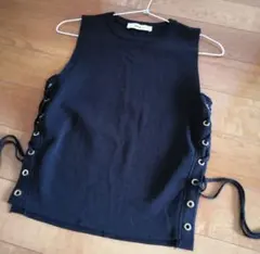 ZARA ブラック ニットベスト L サイドレースアップ