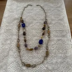 2連ネックレス 金色 青 紫 ビーズ