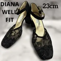 ダイアナ WELL FIT 花柄メッシュパンプス　ストラップ　23cm 日本製