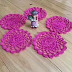 レース編み コースター ハンドメイド パッションピンク
