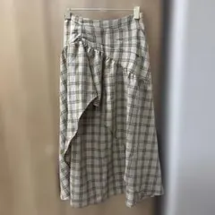 チェック柄アシンメトリックロングスカート