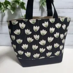 ミニトートバッグ『黒に白い花柄×黒』