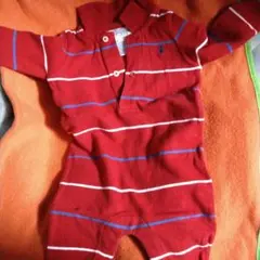 Ralph Lauren 赤青ストライプロンパース 3M/60
