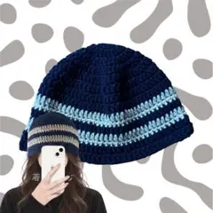 【ハンドメイド】 編み物 バケハ ビーニー クラッシャーハット クロシェハットのサムネイル