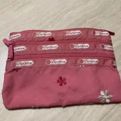 LeSportsac ピンク 花柄ポーチ 3ポケット