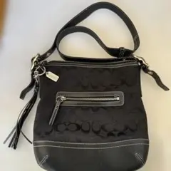 coachコーチ黒いショルダーバッグ キャンバスとレザー