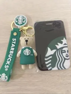 スタバ　 IDカードホルダー ストラップ付 ベアリスタ フィギュア付き　定期入れ