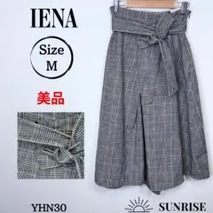 ★美品★ IENA イエナ チェック柄ウエストリボン ロングスカート 綿ウール混