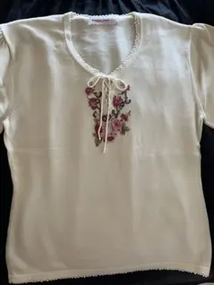 カネコイサオ　ワンダフルワールド刺繍コットンニット半袖セーターのサムネイル