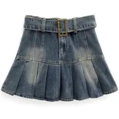 GRL グレイル インパン裏地付きベルトデニムプリーツスカート at2307