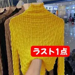 シアー カットソー タートル インナー 重ね着 イエロー シースルー 秋冬 韓国