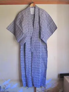 呉服店仕立て】50年前の洋服生地の一点物 浴衣 藍色総絞り風 ブルー系M