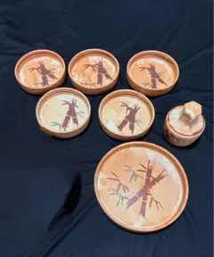 民藝皿 和食器 3枚セット 飴釉 刷毛目 陶器 益子焼？希少作品 民芸 民